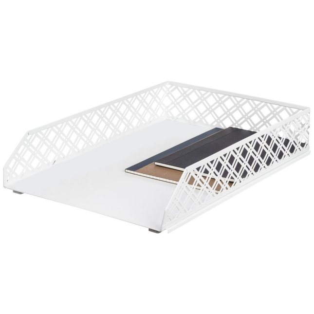 White Metal Document Tray – Storage Organisers, ideal for home office document storage and desk organisation. Perfect for keeping papers tidy.