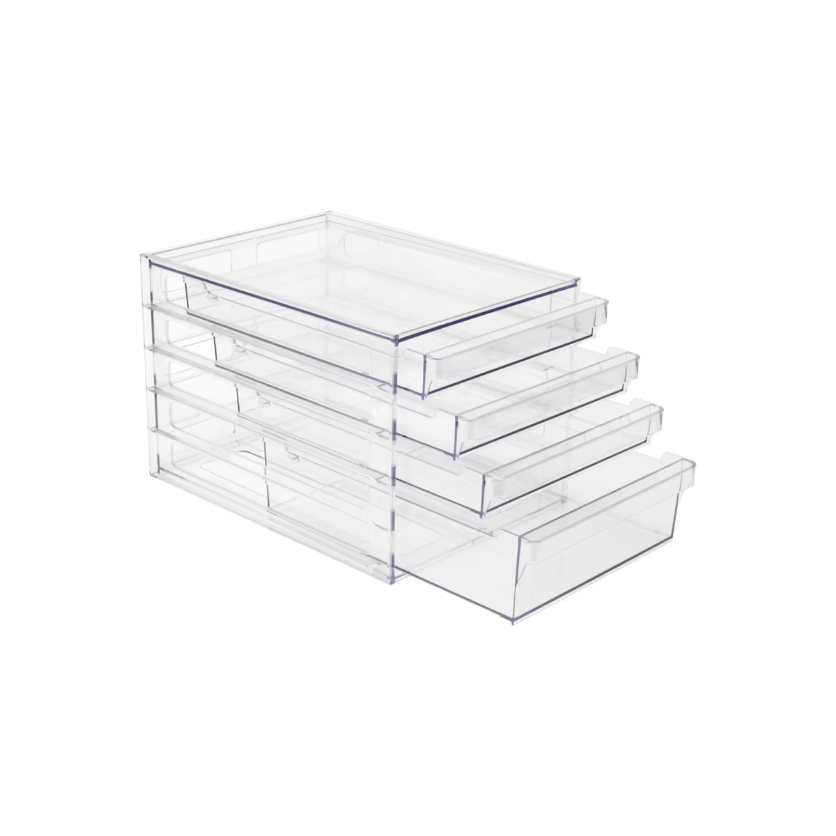 Clear 4-Drawer Organiser ideal for kitchen or pantry storage, featuring transparent stacking drawers for efficient drawer organisation.
