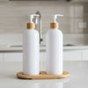 White Plastic Pump Bottles + Bamboo Tray – 500 ml Set