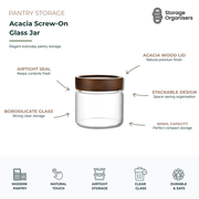 600ml acacia screw-on glass jar with airtight wooden lid, stackable borosilicate pantry storage container for kitchen organisation
