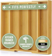 Bamboo Expandable Cutlery Drawer Insert for kitchen organisation, perfect for keeping cutlery sorted in kitchen drawers.