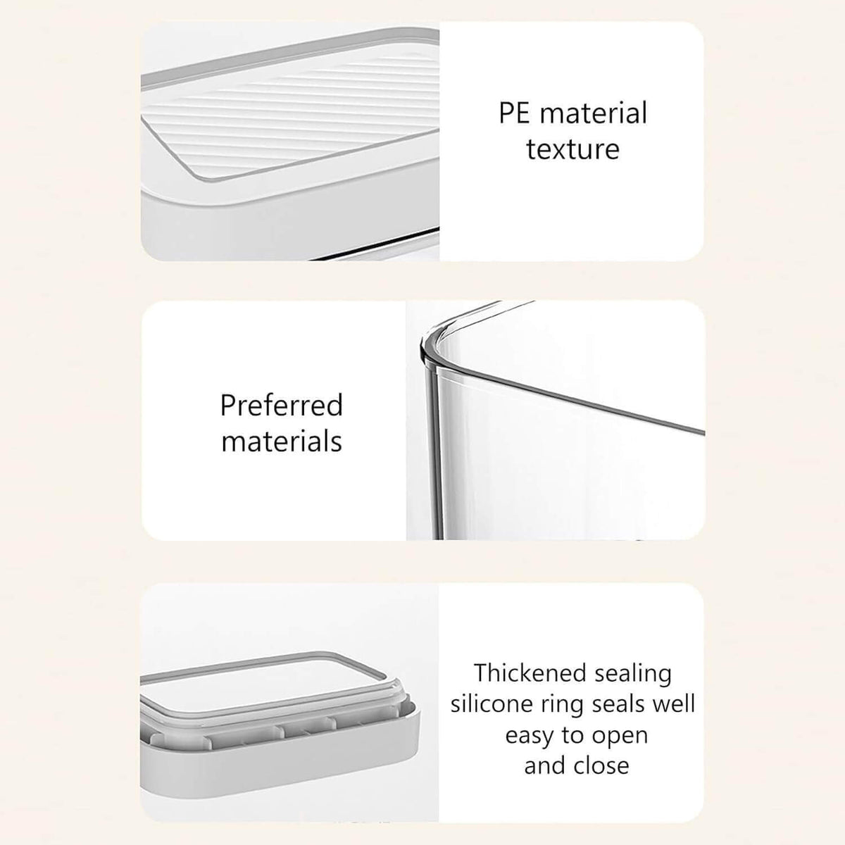 Elegant White Airtight Container – 1800ML with PE material texture, ideal for kitchen and pantry organisation.