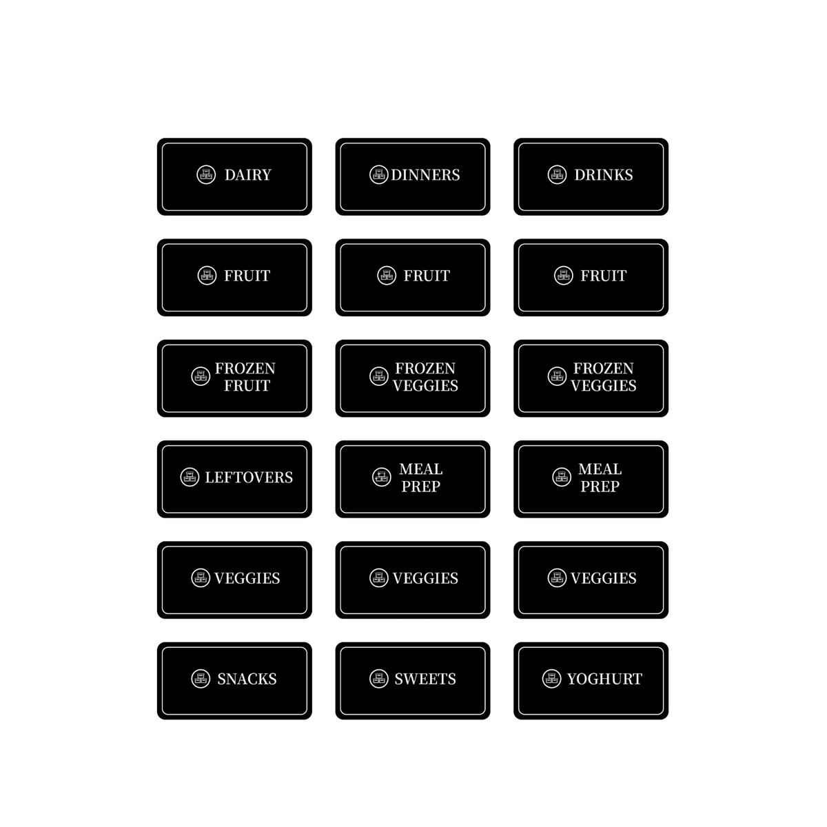 Fridge & Freezer Organisation Stickers – 36 Label Pack, ideal for enhancing pantry and fridge organisation with clear storage labels.
