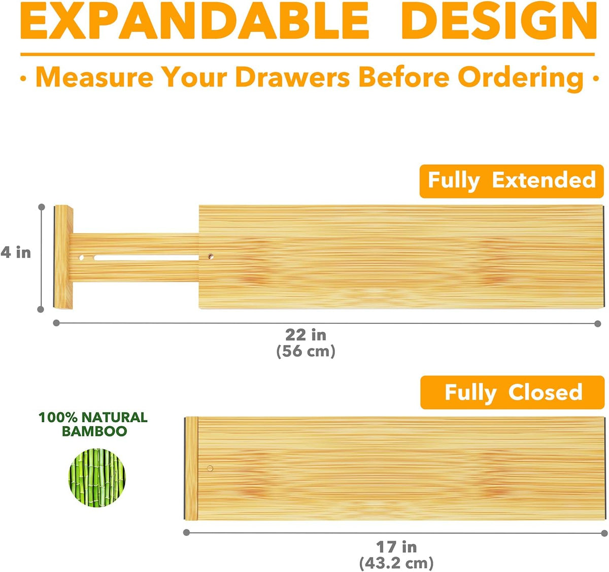 Bamboo Drawer Dividers Expandable - 4 Pack
