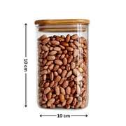 Square Bamboo Glass Pantry Jar Set – 5 Stackable Sizes with beans, ideal for pantry organisation and storage organisers in the kitchen.