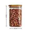 Square bamboo lid glass storage jar filled with beans, 10 cm height, ideal for pantry and kitchen organisation. Stylish and practical.