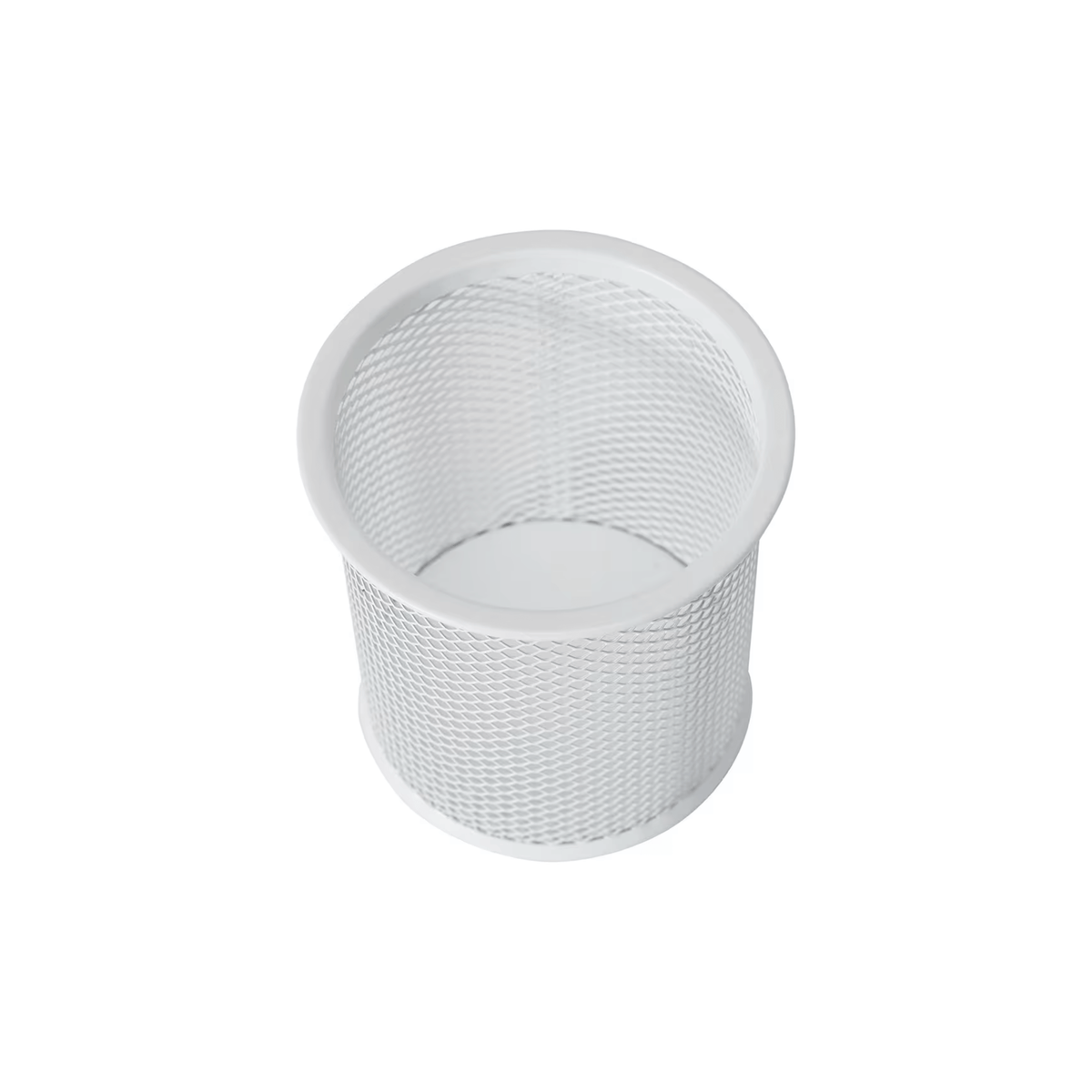 White Mesh Pen Cup for Desk Organisation ideal for office storage, enhancing workspace tidy with practical storage organisers.