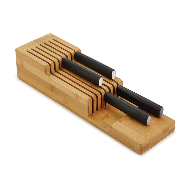 2 Tier Bamboo Knife Drawer Organiser for neat kitchen storage, enhancing drawer organisation with stylish bamboo design.