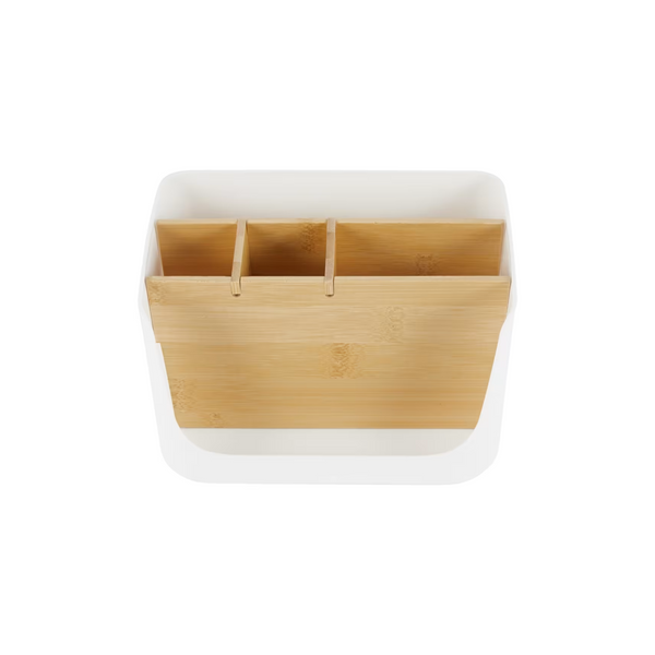 White Small Desk Caddy with Bamboo Separator