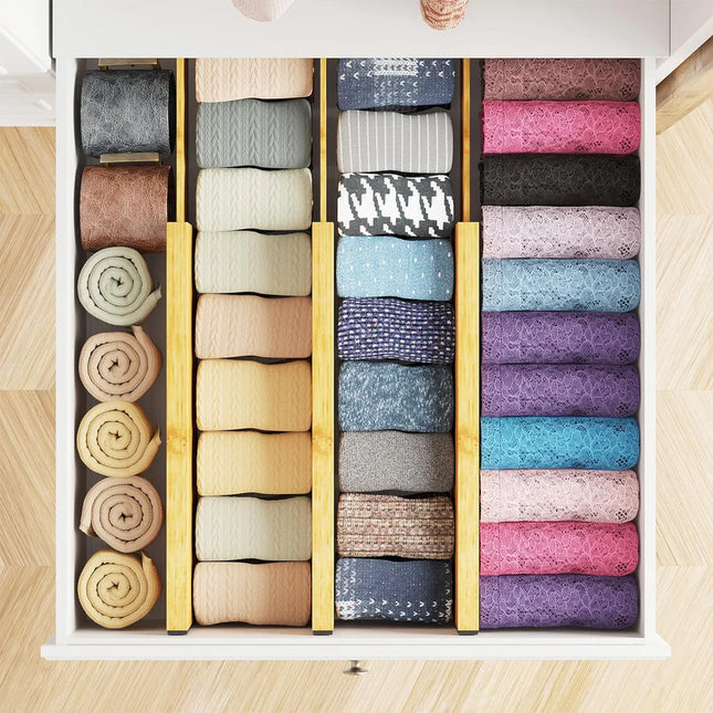 Bamboo Expandable Drawer Dividers – 4 Pack (Long) used for efficient drawer organisation, ideal for kitchen and pantry storage.