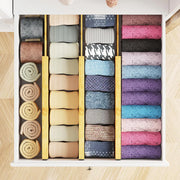 Bamboo Expandable Drawer Dividers – 4 Pack (Long) used for efficient drawer organisation, ideal for kitchen and pantry storage.