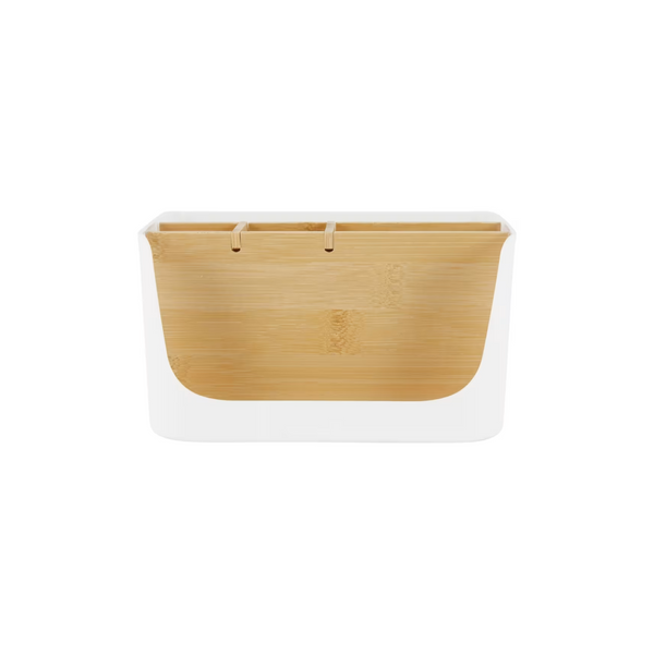 White Small Desk Caddy with Bamboo Separator
