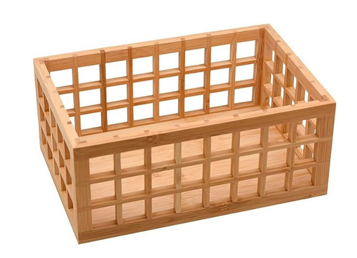 Bamboo Perforated Storage Basket – Large used for kitchen and pantry organisation, perfect for storing glass jars and other pantry items.