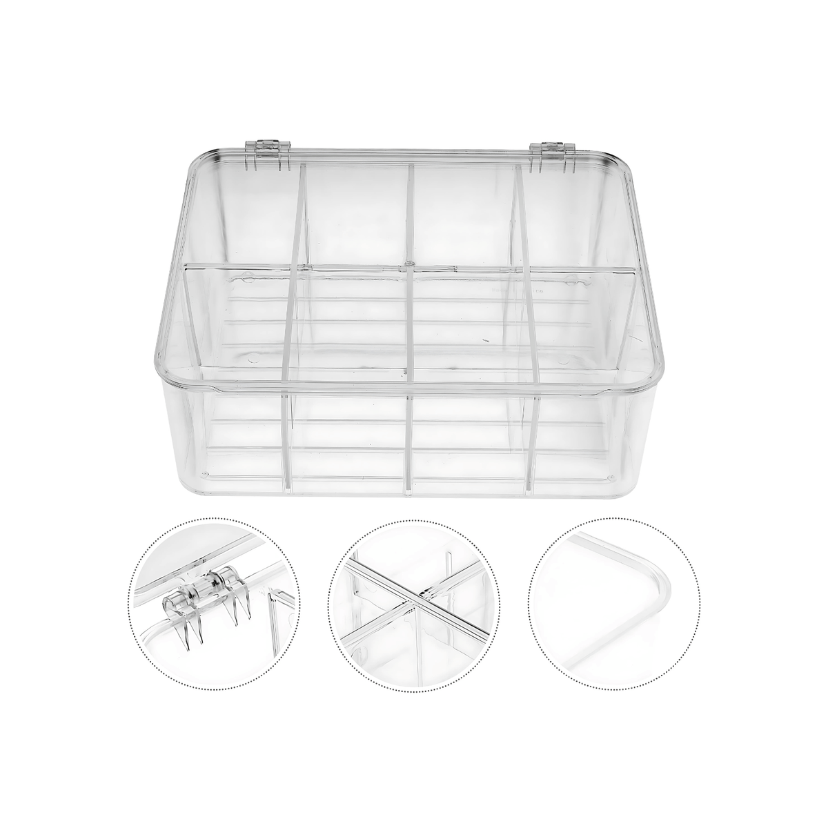 Clear plastic Multi-Use Storage Box with Dividers, ideal for kitchen and pantry organisation and versatile storage solutions.