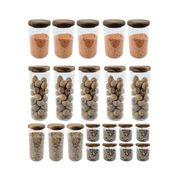 Acacia Glass Jar Deluxe Pantry – 21 Pack for pantry organisation, ideal for kitchen storage with stylish glass jars and wooden lids.