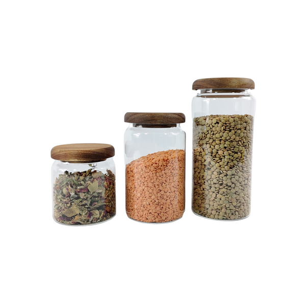 900ml Acacia lid glass jar for stylish and organised kitchen storage