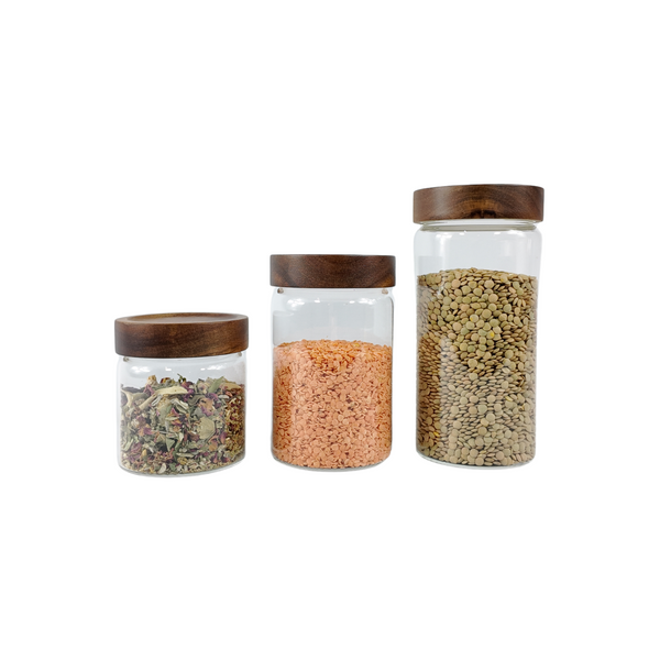 Acacia Wood Glass Jar Screw On - 900ML