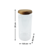 Glass jar with acacia wood lid, 20 cm high, for pantry storage and organization.