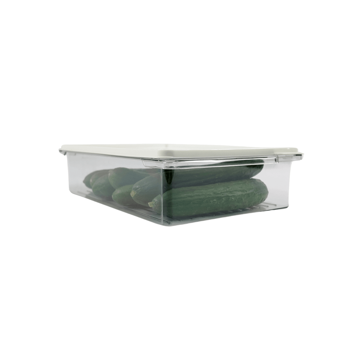 10-Piece Fridge & Freezer Storage Set container with lid, ideal for kitchen organisation, storing fresh cucumbers neatly in the fridge.