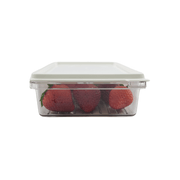 Plastic container from 10-Piece Fridge & Freezer Storage Set holding strawberries, perfect for fridge organisation and kitchen storage.