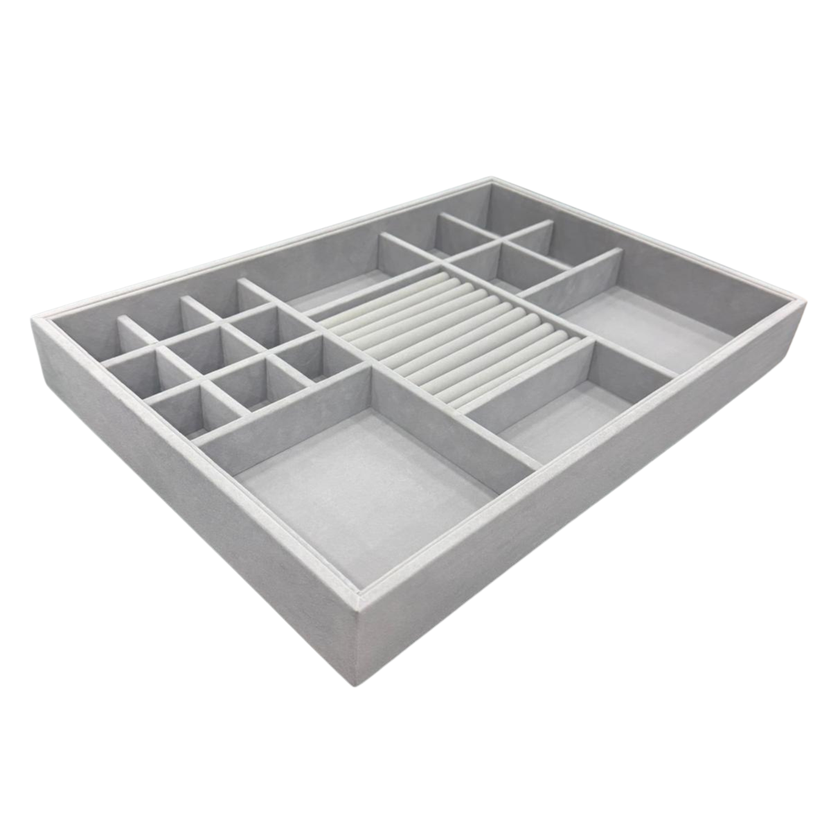 Grey Felt Jewellery & Accessory Tray 516x366x60mm ideal for drawer organisers and jewellery storage in bedrooms.