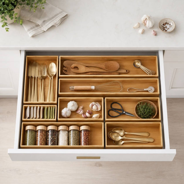 Bamboo Drawer Organiser Insert – 4 Sizes