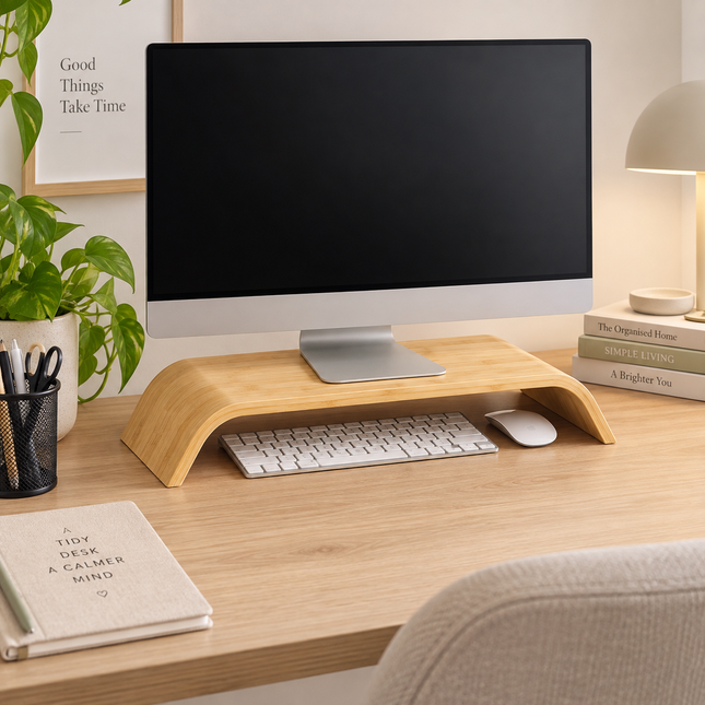Bamboo Monitor Stand for Ergonomic Workspace Organisation