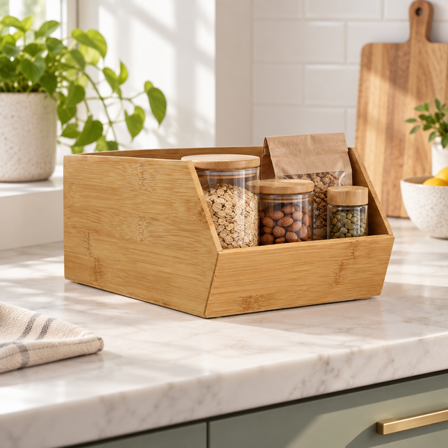 Bamboo Stackable Basket – Space-Saving Kitchen Organisation