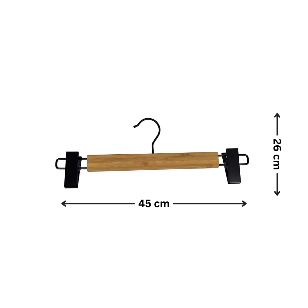 Bamboo Clip Pants Hangers 2 Pack – Black Matte Hook, ideal for efficient closet storage and organisation in wardrobes.