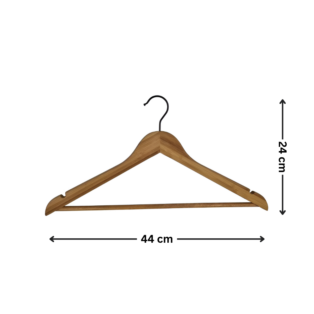 Bamboo Coat Hangers 4 Pack – Black Matte Hook, ideal for wardrobe organisation, enhancing under sink storage and pantry spaces.