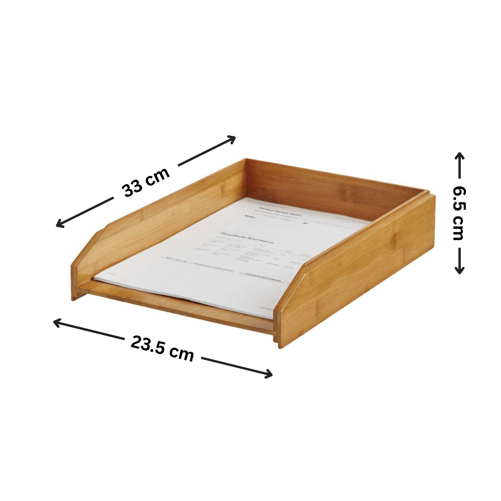 Bamboo Desk Tray for Document Organisation, ideal for kitchen or office use. Perfect storage organiser for documents and paperwork.