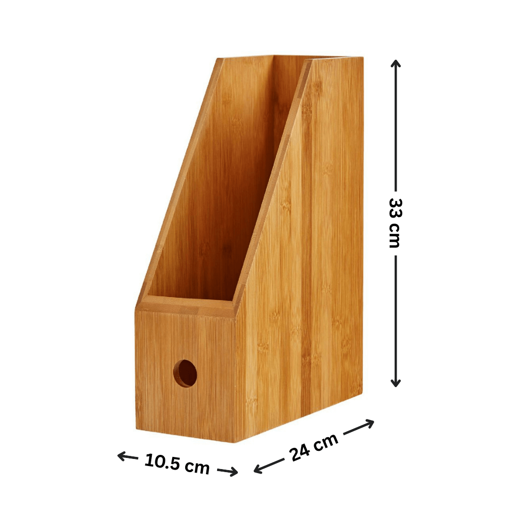 Bamboo Magazine Holder for Organised Storage, ideal for kitchen or pantry use. Enhances your storage with elegant organisation.
