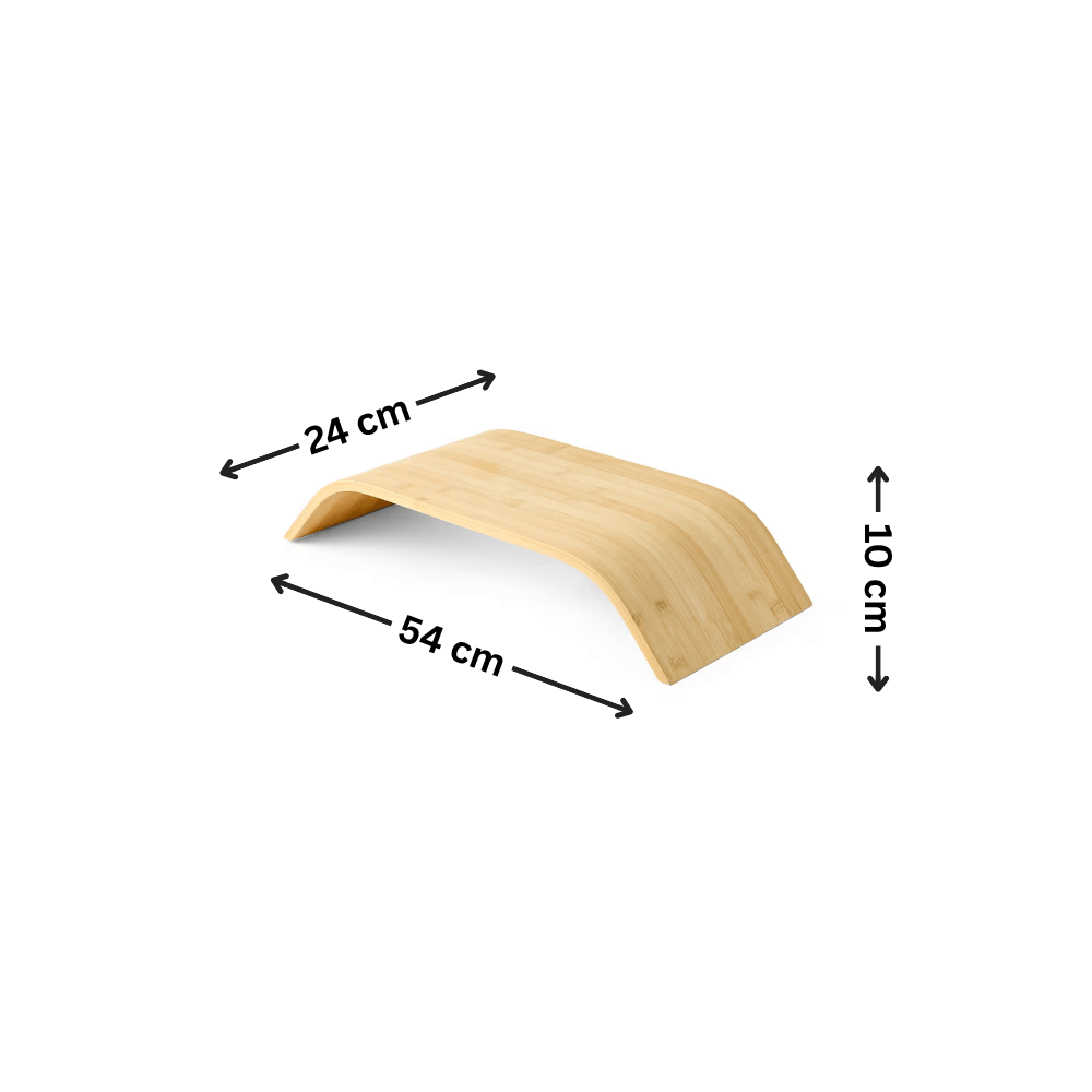 Bamboo Monitor Stand for Ergonomic Workspace Organisation with dimensions 54cm x 24cm x 10cm for office and home use.