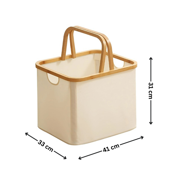 Beige Linen Basket with Double Handle