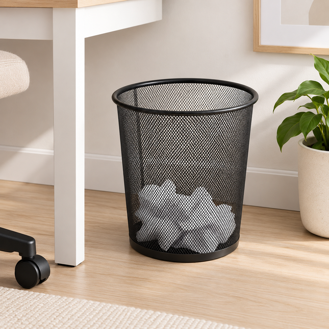 Black Mesh Metal Bin for Waste Disposal & Organisation