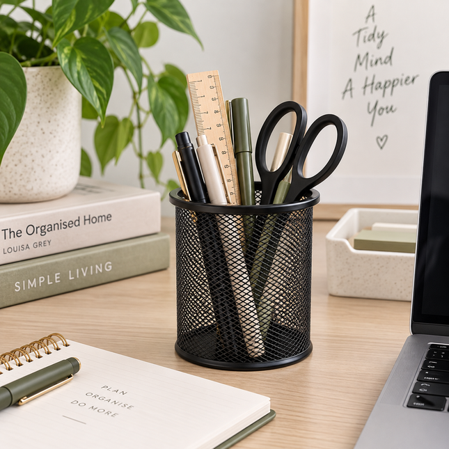 Black Mesh Pen Cup for Desk Organisation