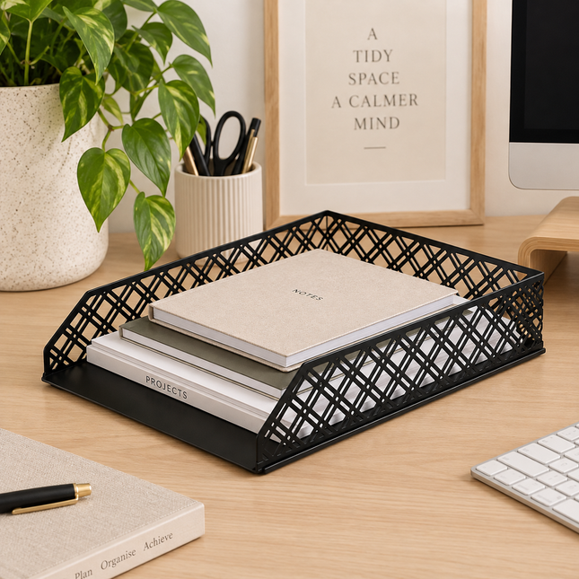 Black Metal Document Tray for Desk Organisation