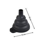 Black Foldable Silicone Funnel for Jars & Liquids in kitchen, ideal for pantry organisation and under sink storage, enhancing kitchen efficiency.