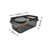 Black mesh storage basket with acacia handle for kitchen or pantry organization, 40cm by 24.5cm.