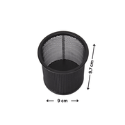 Black Mesh Pen Cup for Desk Organisation, ideal for kitchen, pantry, or drawer as a versatile storage organiser. Dimensions 9cm x 9.7cm.