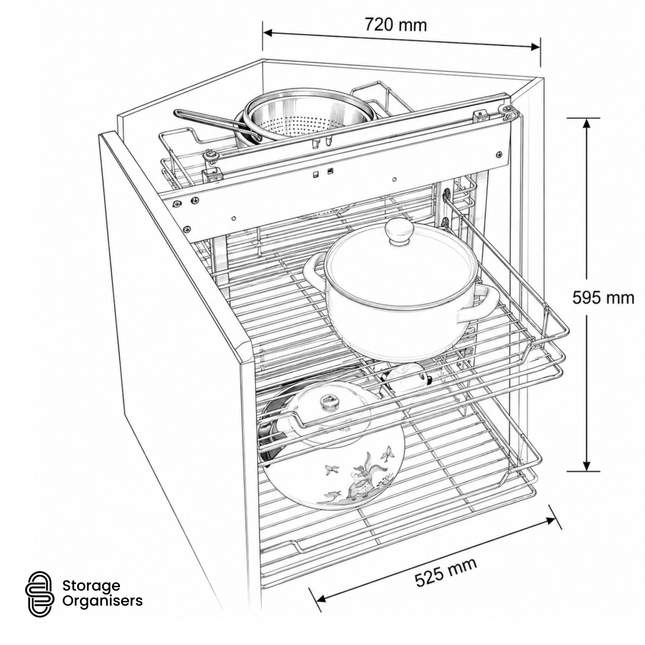 Blind Corner Cabinet Organiser – Chrome Full Access Unit