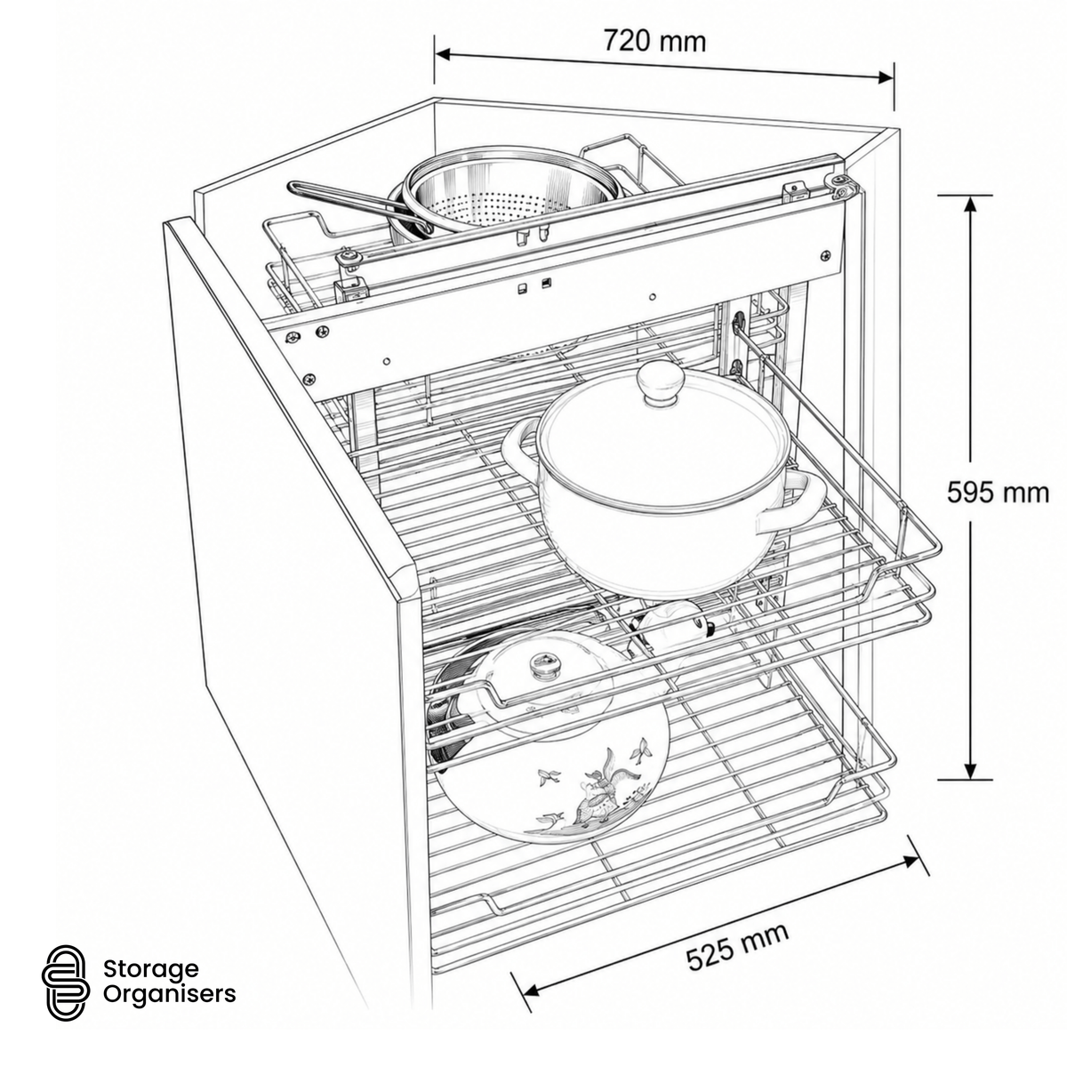 Blind Corner Cabinet Organiser – Chrome Full Access Unit