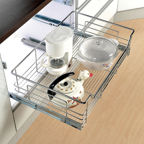 Chrome Wire Pull-Out Baskets – Fits 400mm Cabinet for efficient kitchen organisation and under sink storage with drawer organisers.