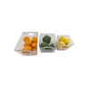 Clear fridge storage tubs filled with oranges, broccoli, and lemons for kitchen organization.