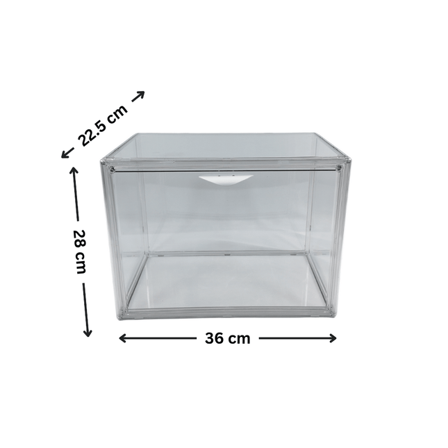 Clear Plastic Bread Box for kitchen organisation, ideal pantry storage organiser with transparent design, size 36x28x22.5 cm.