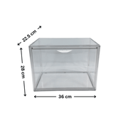 Clear Plastic Bread Box for kitchen organisation, ideal pantry storage organiser with transparent design, size 36x28x22.5 cm.