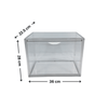 Clear plastic bread box for kitchen storage, featuring minimalist design and dimensions, ideal for home organization and space-saving solutions.