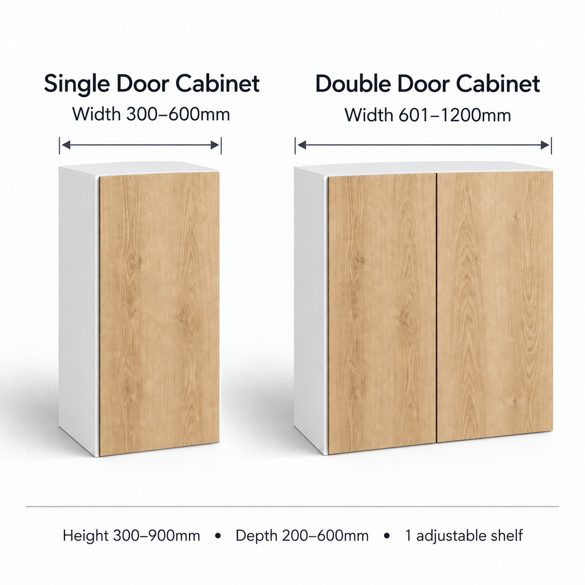 Custom Made 2-Door Cabinet – White Carcass, Choice of Door Finish