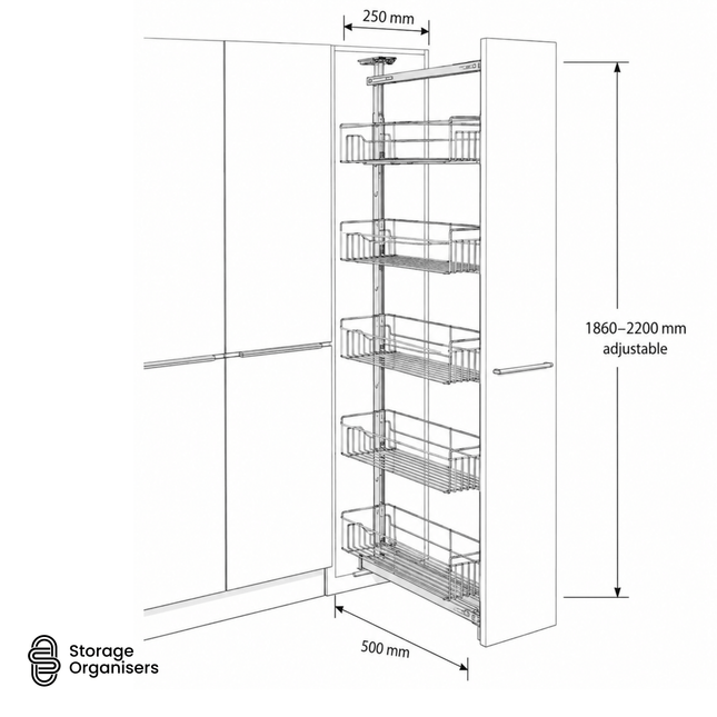 300mm & 400mm Pull Out Pantry Unit - Soft Close Kitchen Storage