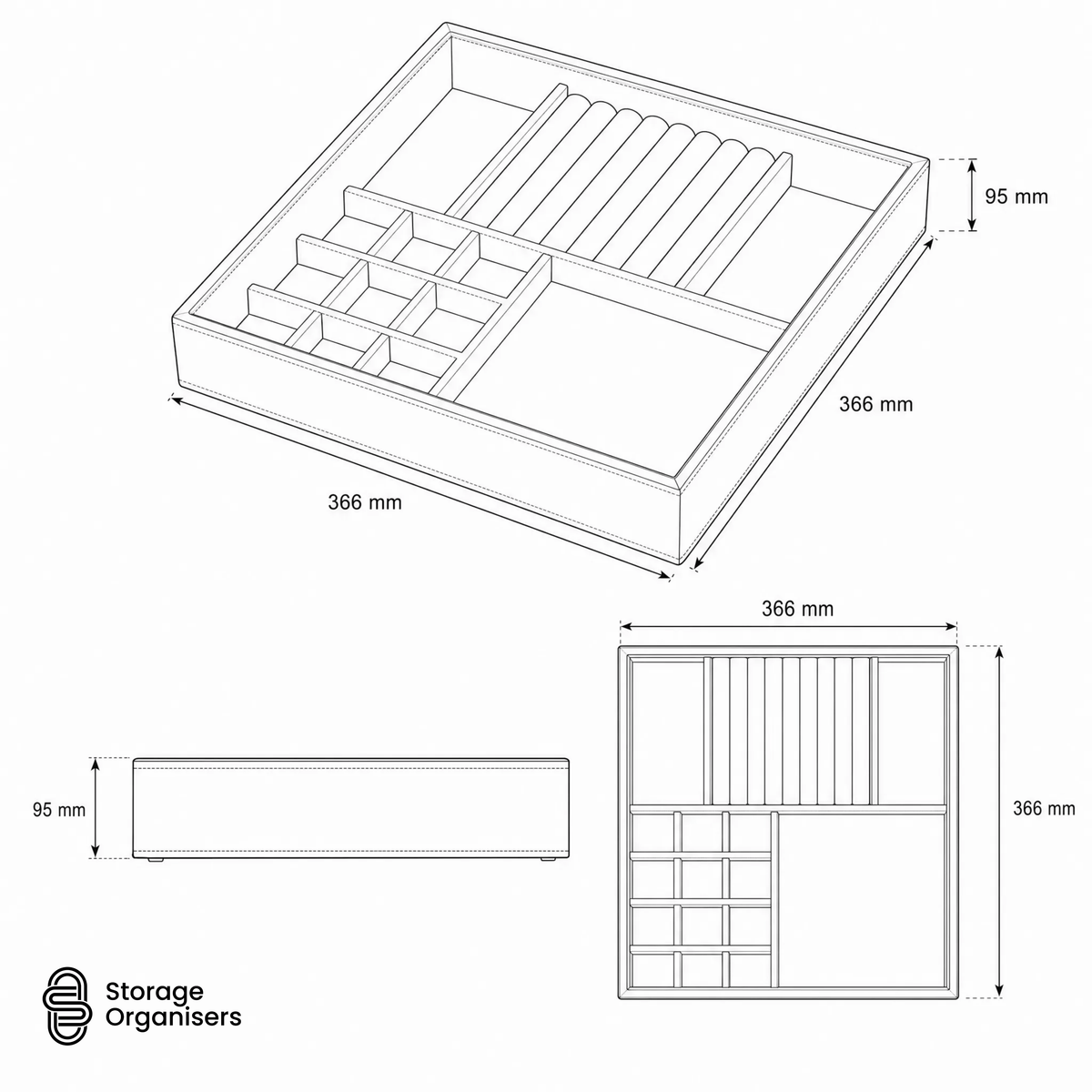 Grey Felt Jewellery & Accessory Tray 366x366x95mm